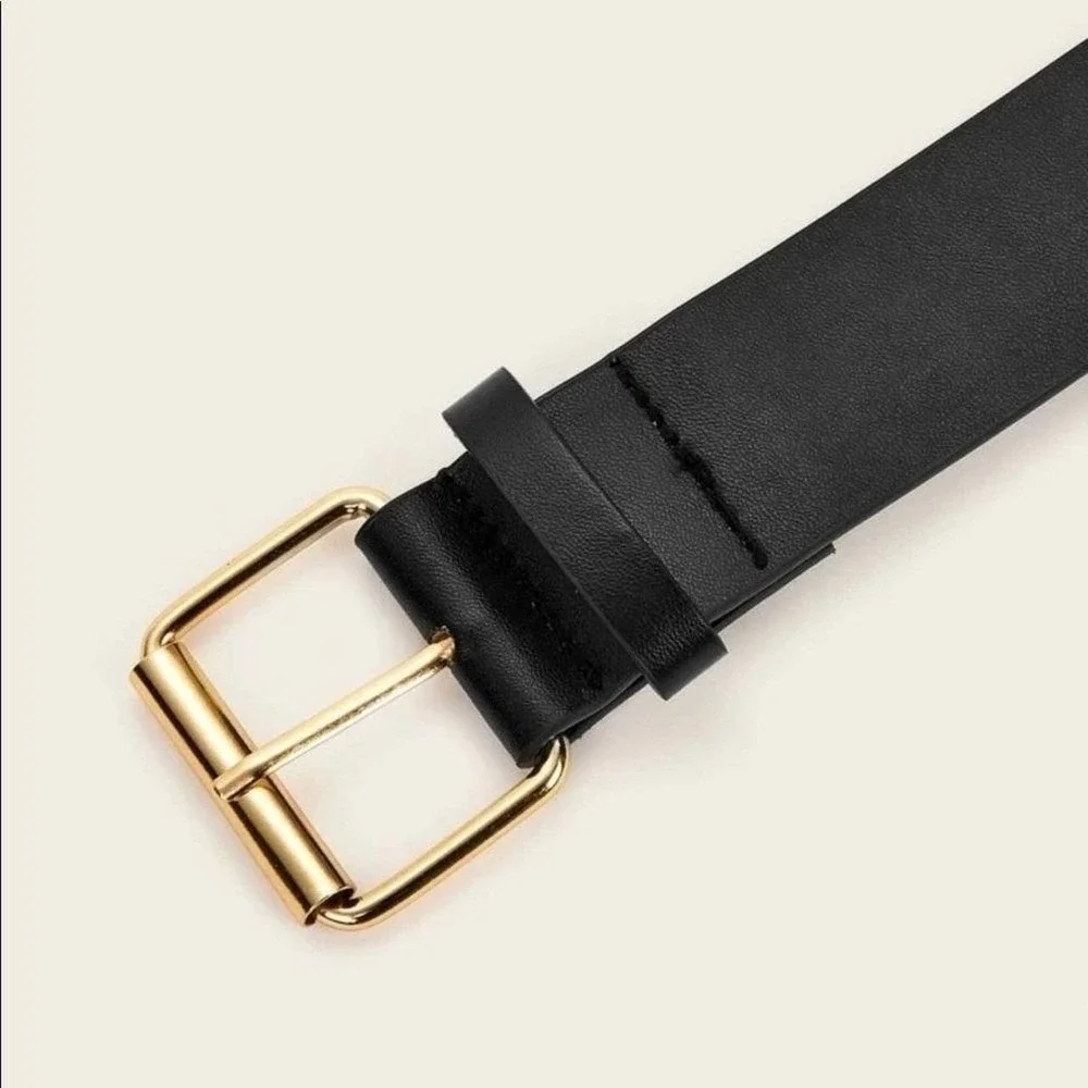 SHEIN Black Faux Leather Grommet Belt Gold Buckle Punk Style Accessory